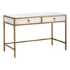 Vem Writing Office Desk, 2 Drawers, White, Brushed Gold Metal, 49"