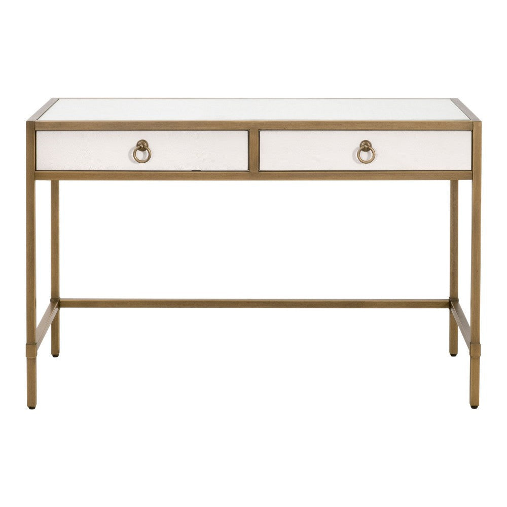 Vem Writing Office Desk 2 Drawers White Brushed Gold Metal 49’’ BM326499