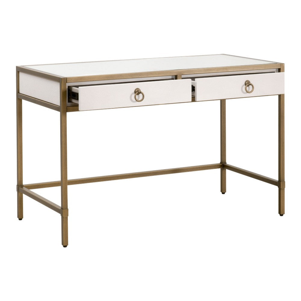Vem Writing Office Desk 2 Drawers White Brushed Gold Metal 49’’ BM326499