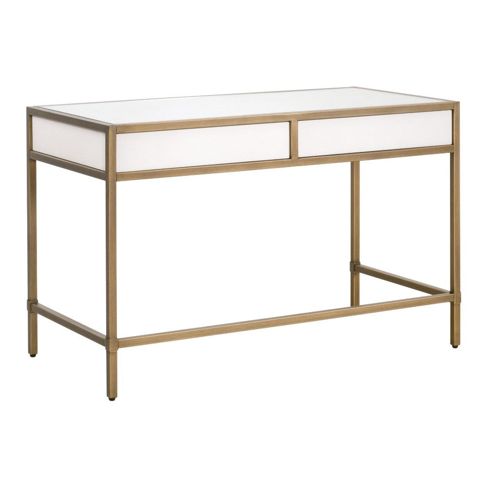 Vem Writing Office Desk 2 Drawers White Brushed Gold Metal 49’’ BM326499