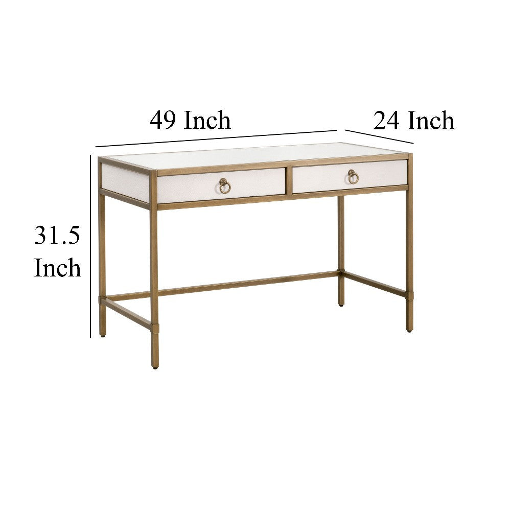 Vem Writing Office Desk 2 Drawers White Brushed Gold Metal 49’’ BM326499