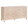 Jae Dresser, 6 Drawers, Light Oak Brown Solid Wood, Brushed Brass