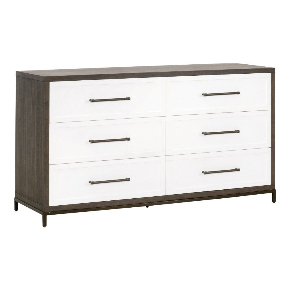 Dresser, 6 Drawer Distressed Bronze Handles, Brown White Wood 63x20