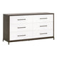 Dresser, 6 Drawer Distressed Bronze Handles, Brown White Wood 63x20