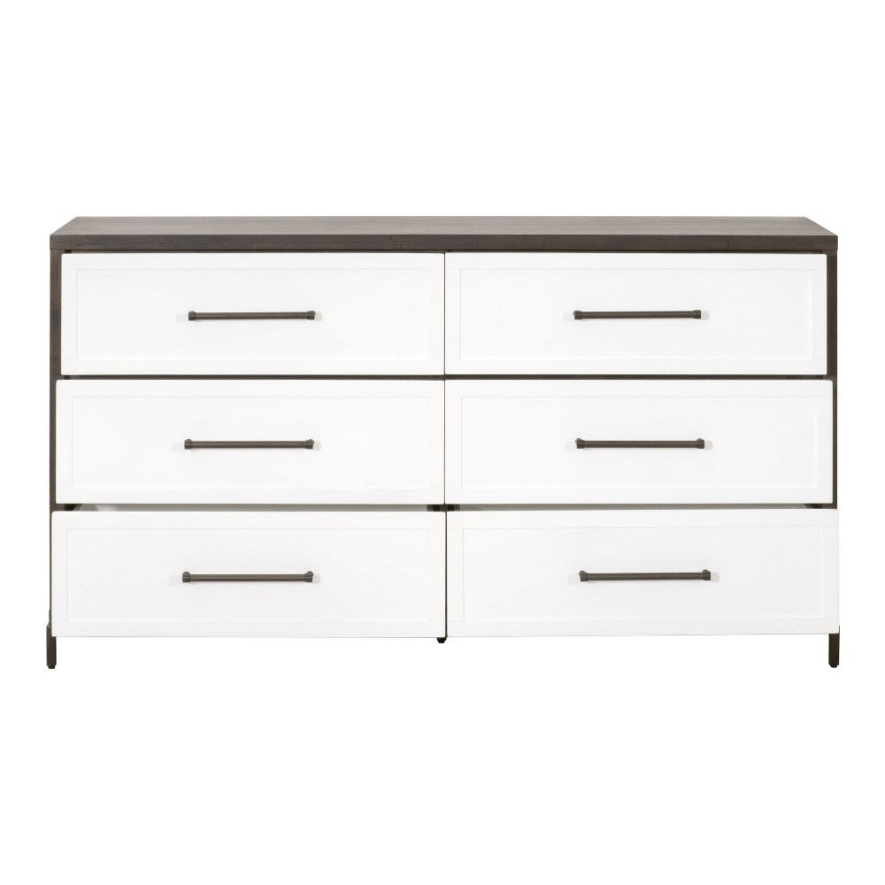 Dresser 6 Drawer Distressed Bronze Handles Brown White Wood 63x20 BM326503