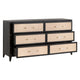 Gia Wide Dresser 6 Drawers Black Solid Wood Brown Rattan 68’’ BM326505