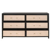 Gia Wide Dresser 6 Drawers Black Solid Wood Brown Rattan 68’’ BM326505