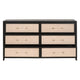 Gia Wide Dresser 6 Drawers Black Solid Wood Brown Rattan 68’’ BM326505