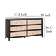 Gia Wide Dresser 6 Drawers Black Solid Wood Brown Rattan 68’’ BM326505