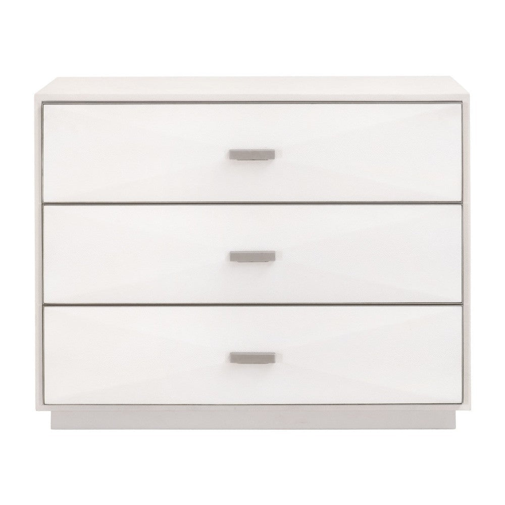 Theo Nightstand 3 Drawers Modern White Shagreen Solid Wood Silver BM326506
