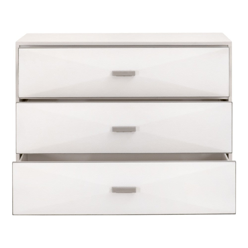 Theo Nightstand 3 Drawers Modern White Shagreen Solid Wood Silver BM326506