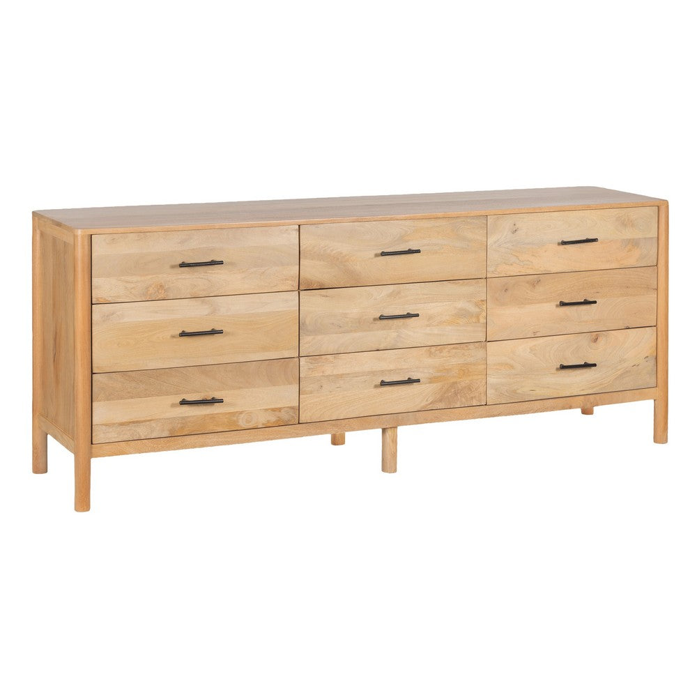 Geti 84 Inch Wide Dresser, 9 Spacious Drawers, Handcrafted Natural Oak White Mango Wood