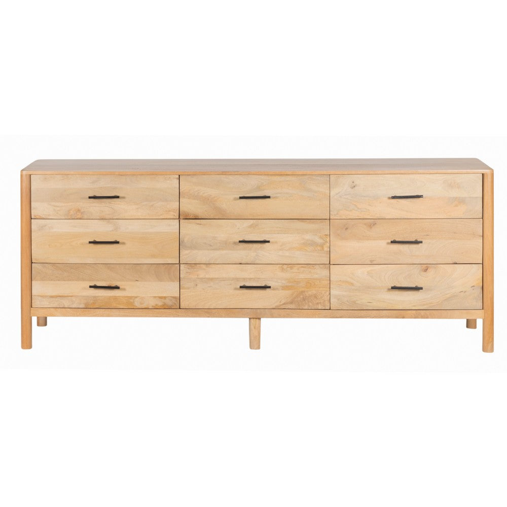 Geti 84 Inch Wide Dresser, 9 Spacious Drawers, Handcrafted Natural Oak White Mango Wood
