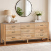 Geti 84 Inch Wide Dresser, 9 Spacious Drawers, Handcrafted Natural Oak White Mango Wood