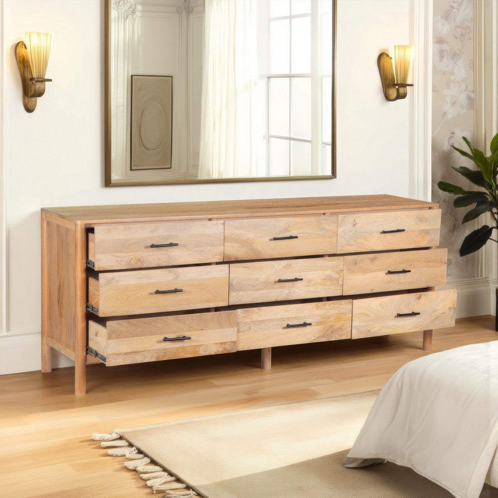 Geti 84 Inch Wide Dresser, 9 Spacious Drawers, Handcrafted Natural Oak White Mango Wood