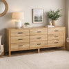 Geti 84 Inch Wide Dresser, 9 Spacious Drawers, Handcrafted Natural Oak White Mango Wood