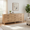 Geti 84 Inch Wide Dresser, 9 Spacious Drawers, Handcrafted Natural Oak White Mango Wood