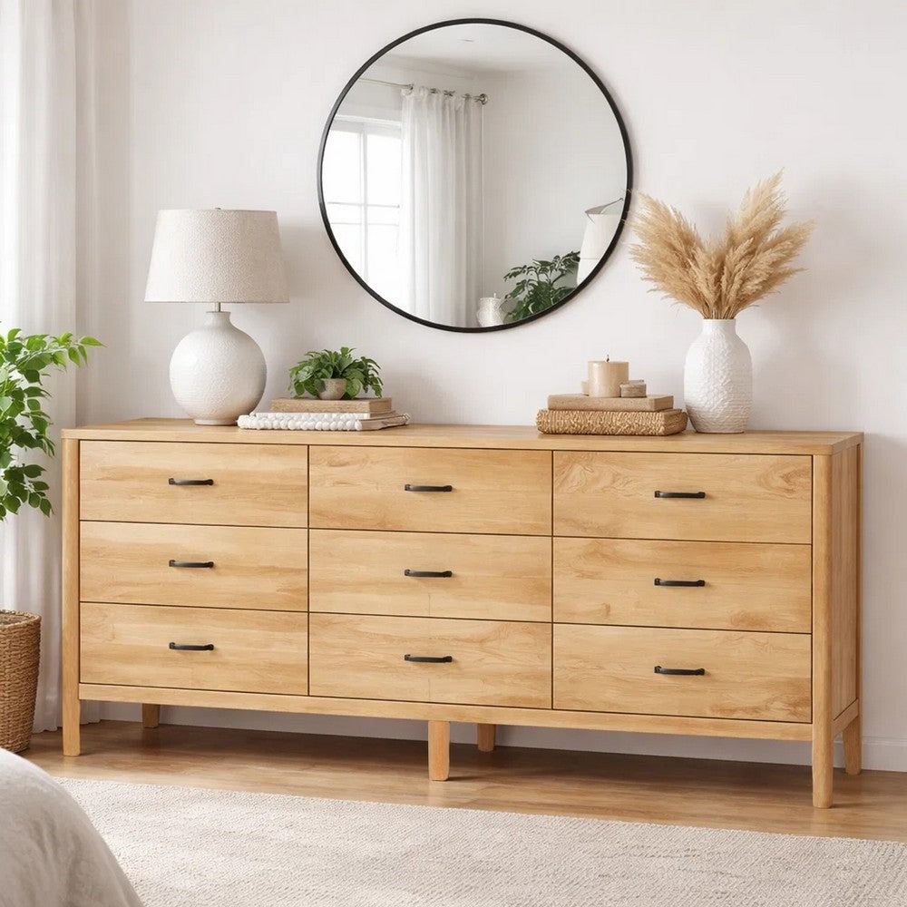 Geti 84 Inch Wide Dresser, 9 Spacious Drawers, Handcrafted Natural Oak White Mango Wood