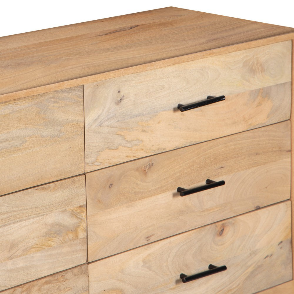 Geti 84 Inch Wide Dresser, 9 Spacious Drawers, Handcrafted Natural Oak White Mango Wood