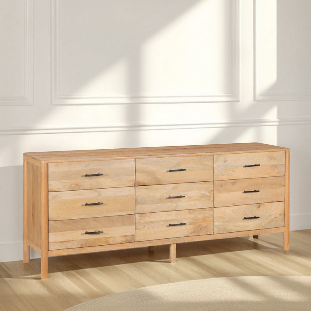 Geti 84 Inch Wide Dresser, 9 Spacious Drawers, Handcrafted Natural Oak White Mango Wood