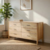Geti 66 Inch Wide Dresser, 6 Drawers, Handcrafted Natural Oak White Mango Wood
