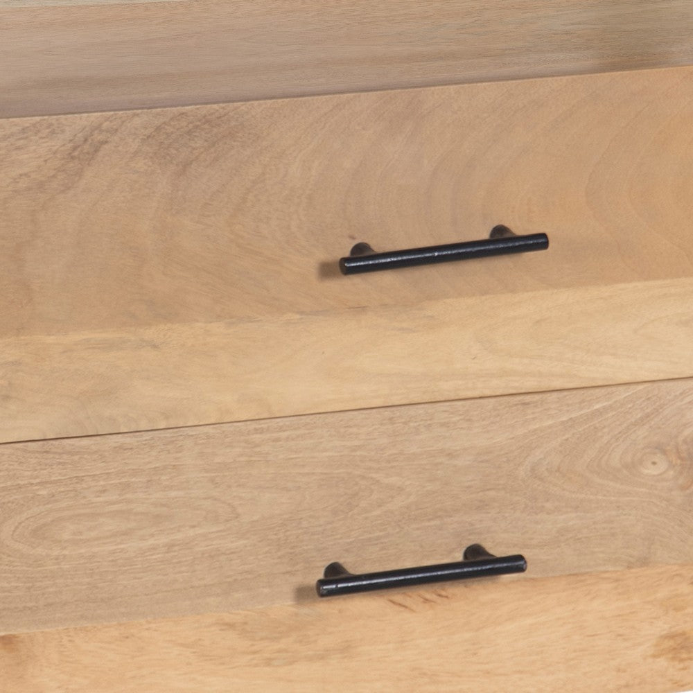 Geti 29 Inch Bedside Nightstand Table, 2 Drawer, Open Shelf, Handcrafted Natural Oak White Mango Wood