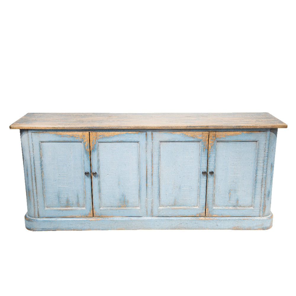 Lia Sideboard Buffet Cabinet 79 Inch 4 Doors Rustic Blue Pine Wood BM326521