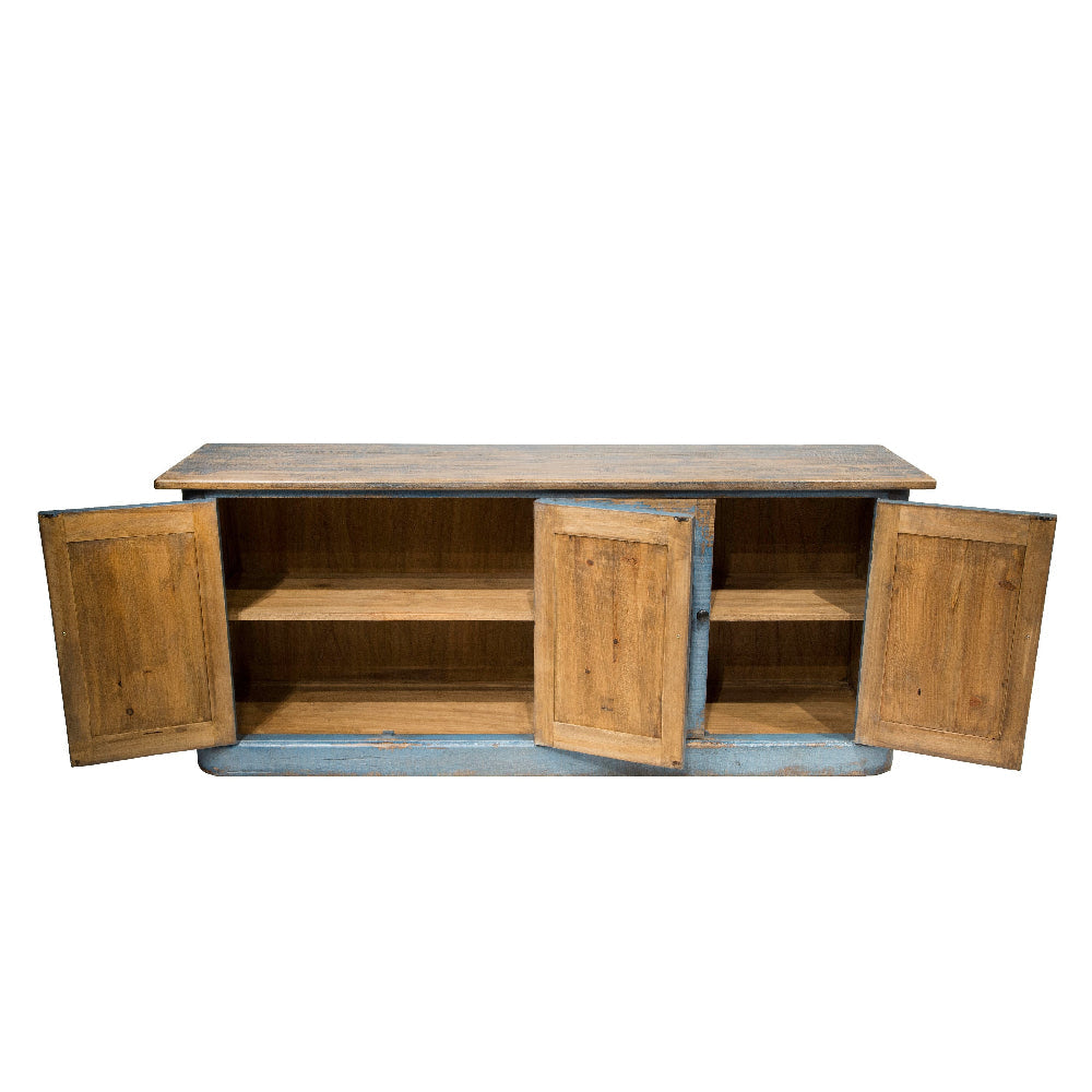 Lia Sideboard Buffet Cabinet 79 Inch 4 Doors Rustic Blue Pine Wood BM326521