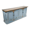 Lia Sideboard Buffet Cabinet 79 Inch 4 Doors Rustic Blue Pine Wood BM326521