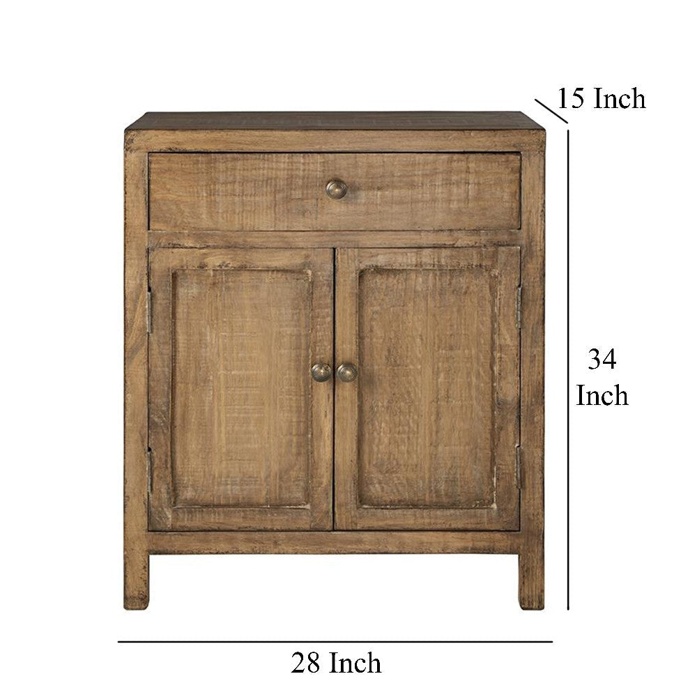 Lia Small Accent Cabinet 2 Door Drawer Antique Style Natural Wood BM326522