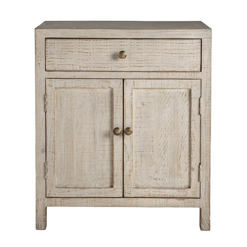 Lia Small Accent Cabinet 2 Door Drawer Antique Style Whitewash Wood BM326523