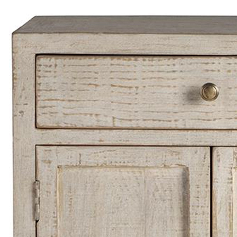 Lia Small Accent Cabinet 2 Door Drawer Antique Style Whitewash Wood BM326523