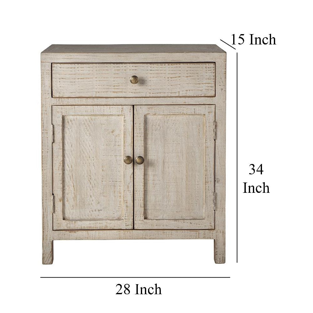 Lia Small Accent Cabinet 2 Door Drawer Antique Style Whitewash Wood BM326523