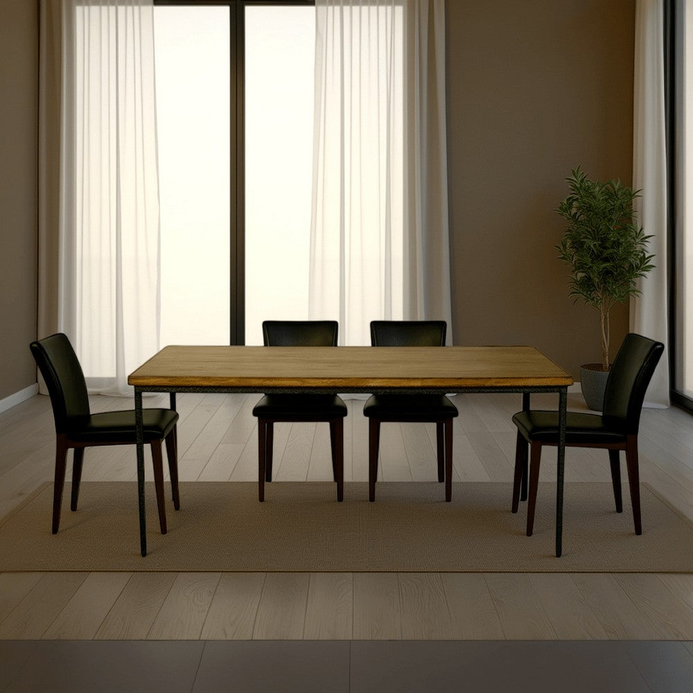 Lemy Dining Table, 72" Rectangular Brown Top, Black Metal Accent Legs
