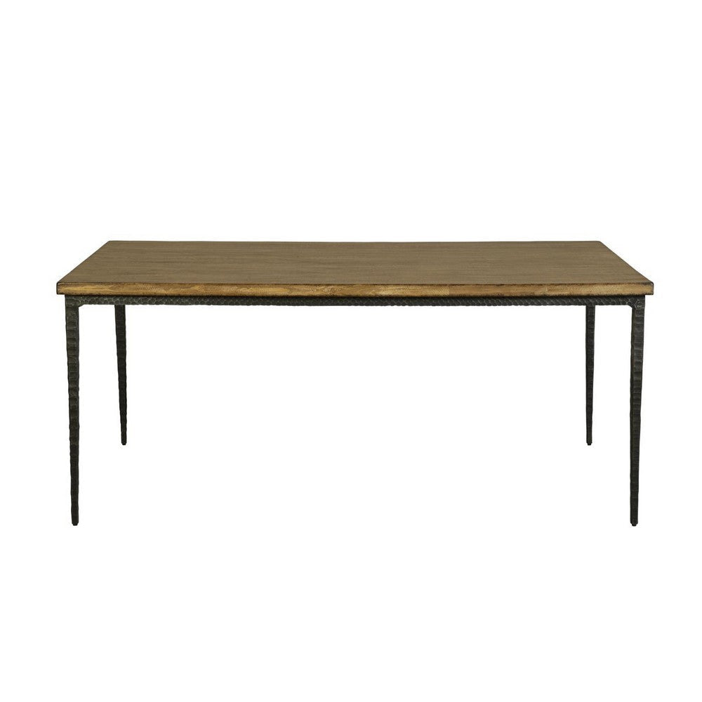 Lemy Dining Table, 72" Rectangular Brown Top, Black Metal Accent Legs