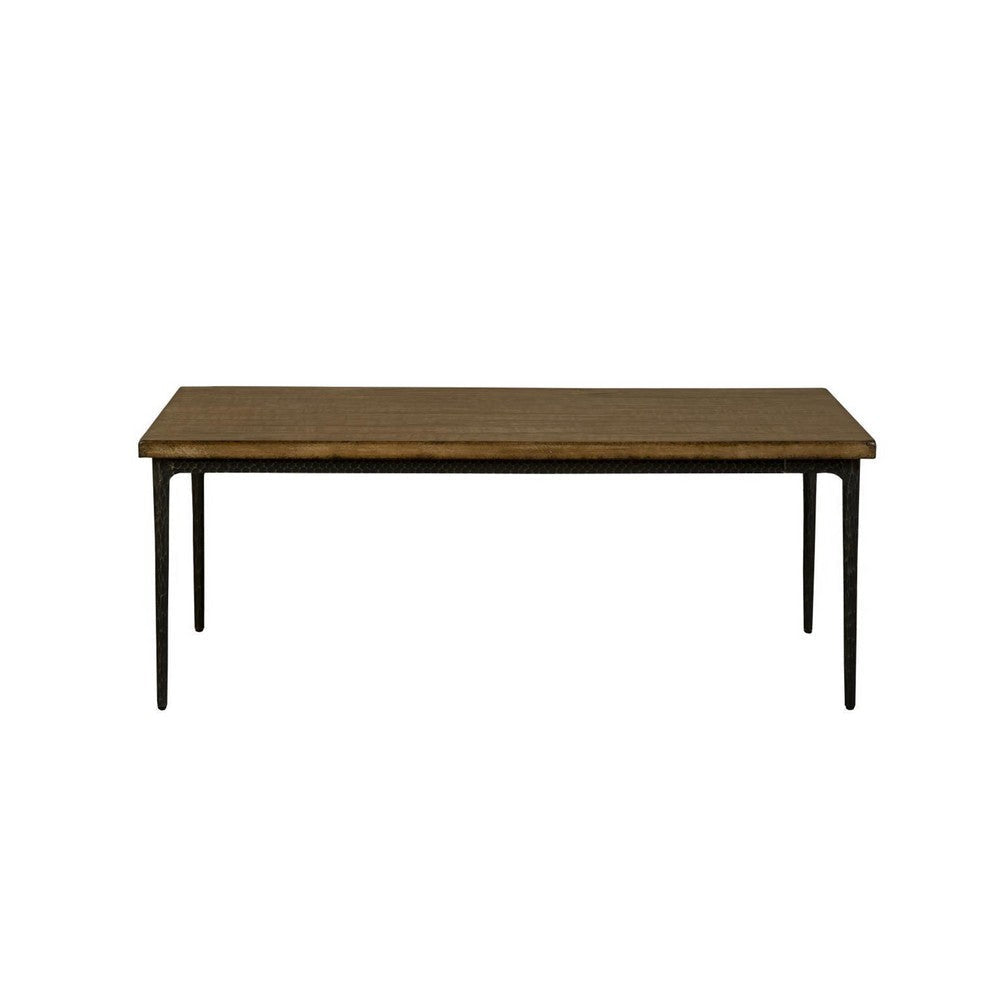 Lemy Coffee Table, 48" Rectangular Brown Top, Black Metal Accent Legs