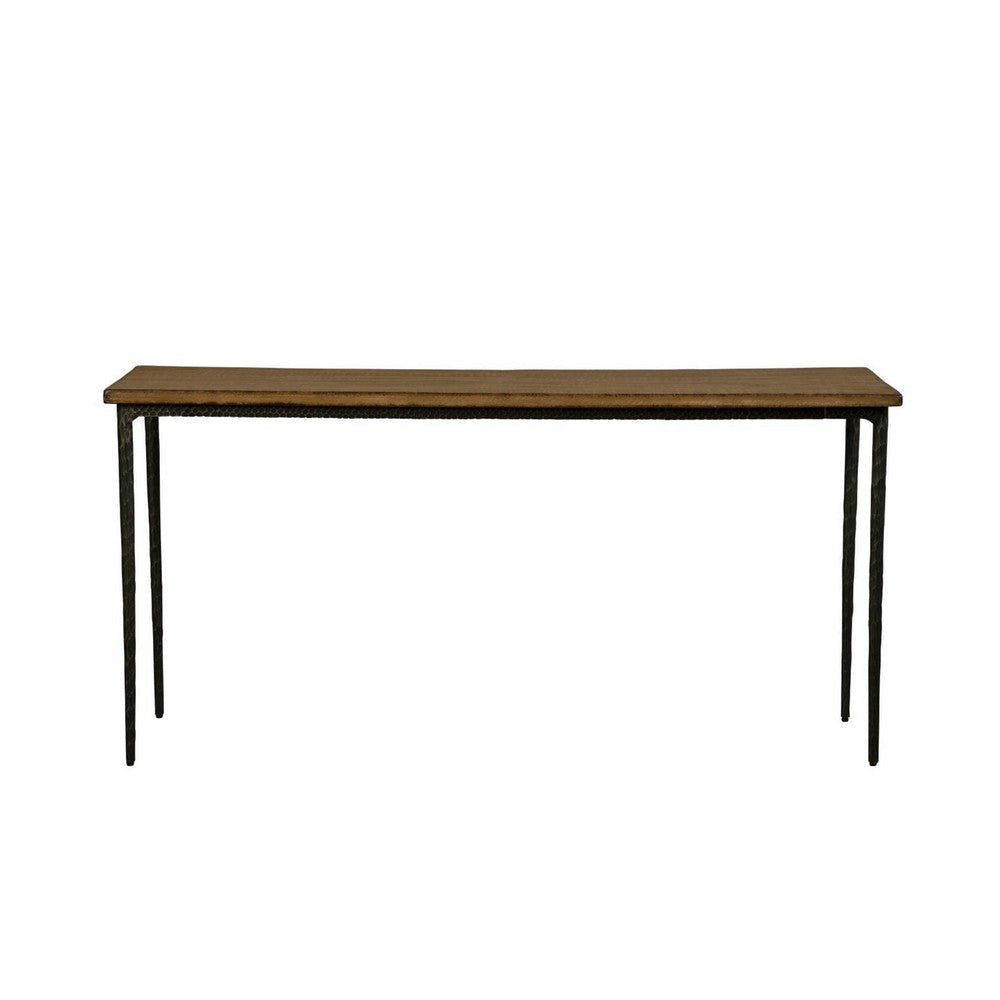 Lemy Sofa Console Table, 62" Rectangular Brown Top, Black Accent Legs