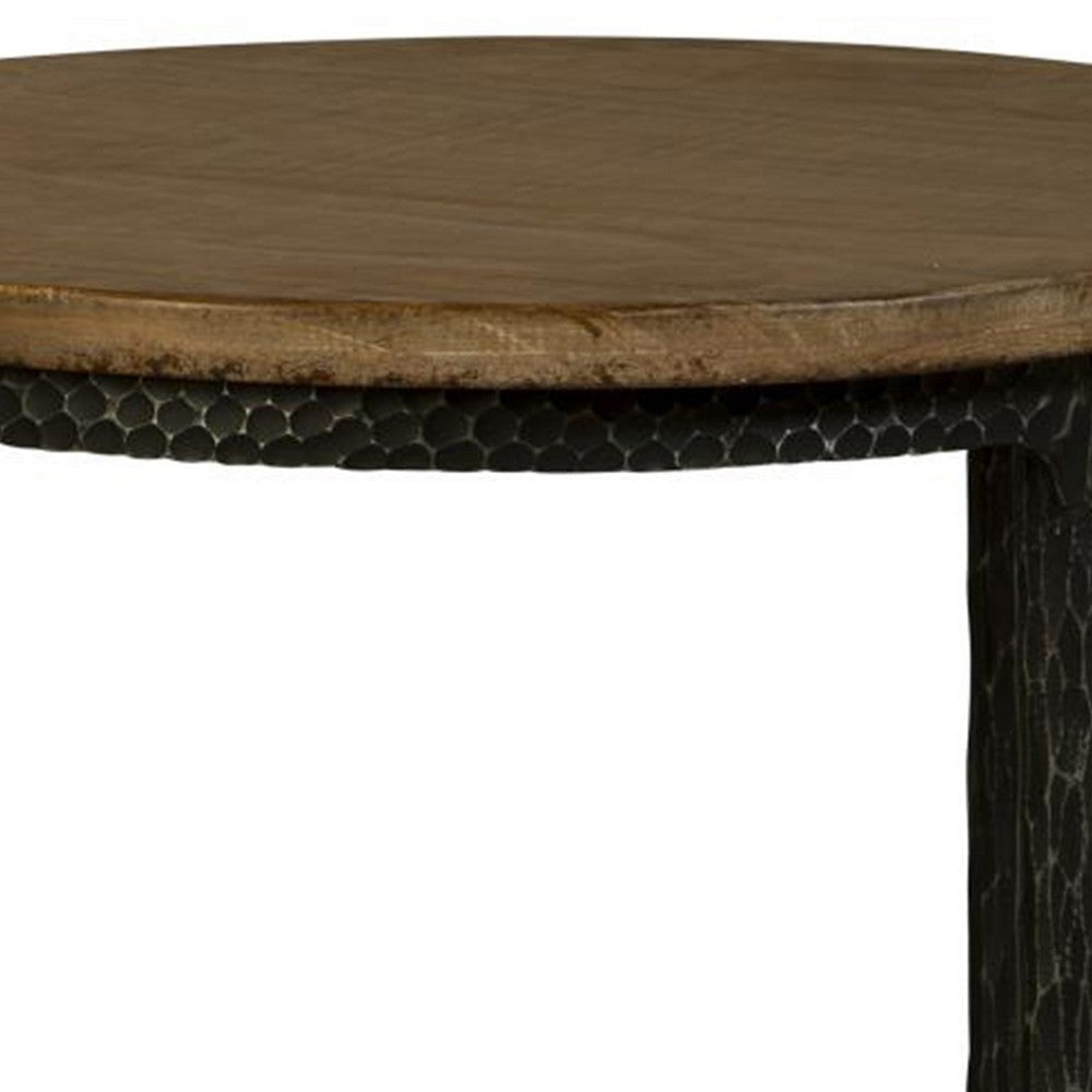 Lemy Side End Table 22’’ Rustic Round Brown Top Black Metal Legs BM326527