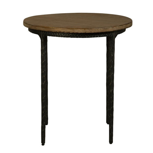 Lemy Side End Table, 22" Rustic Round Brown Top, Black Metal Legs