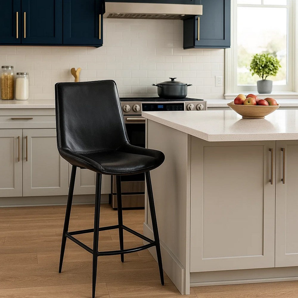 Isha Counter Stool Chair Set of 2, Gray Goat Leather, Black Iron