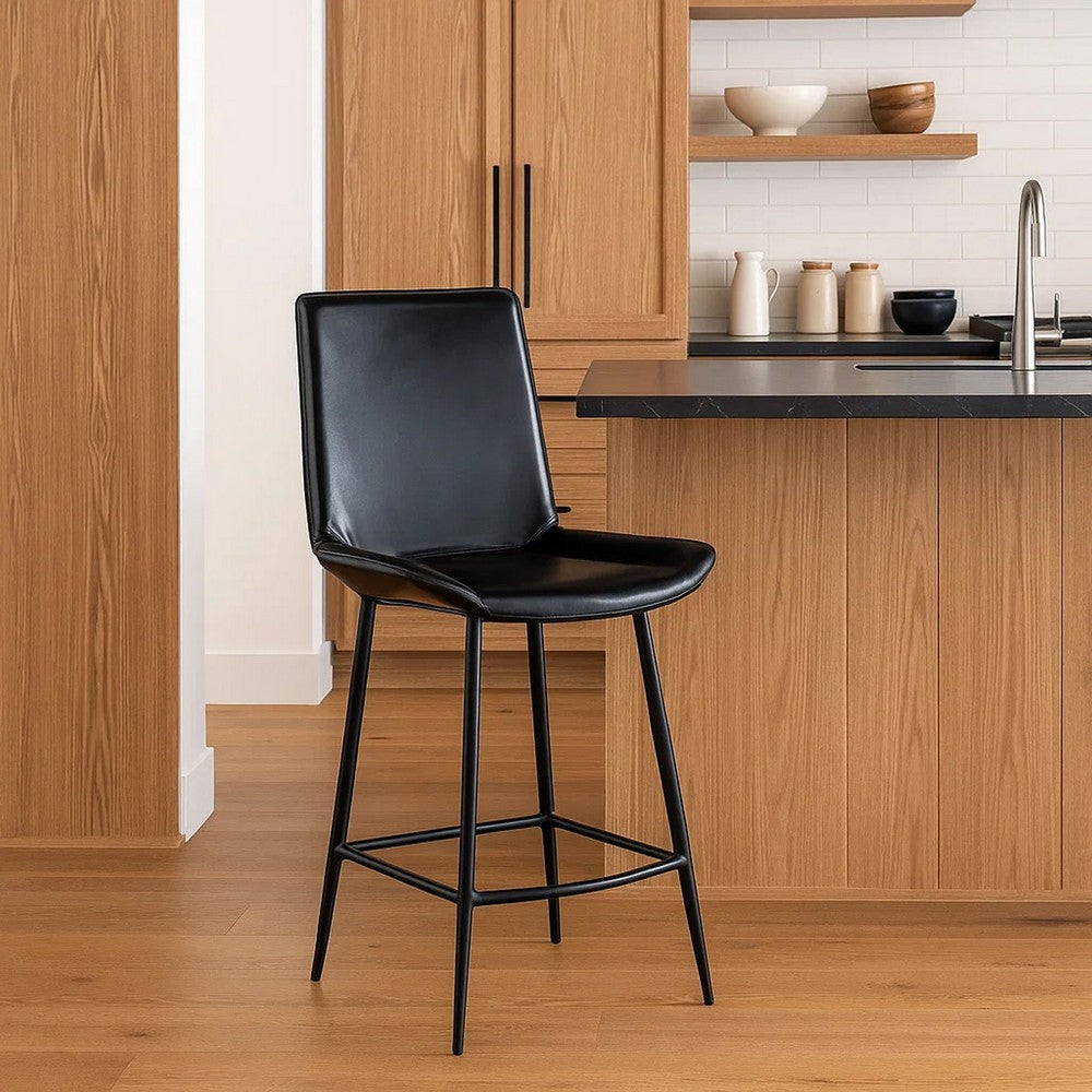 Isha Counter Stool Chair Set of 2, Gray Goat Leather, Black Iron