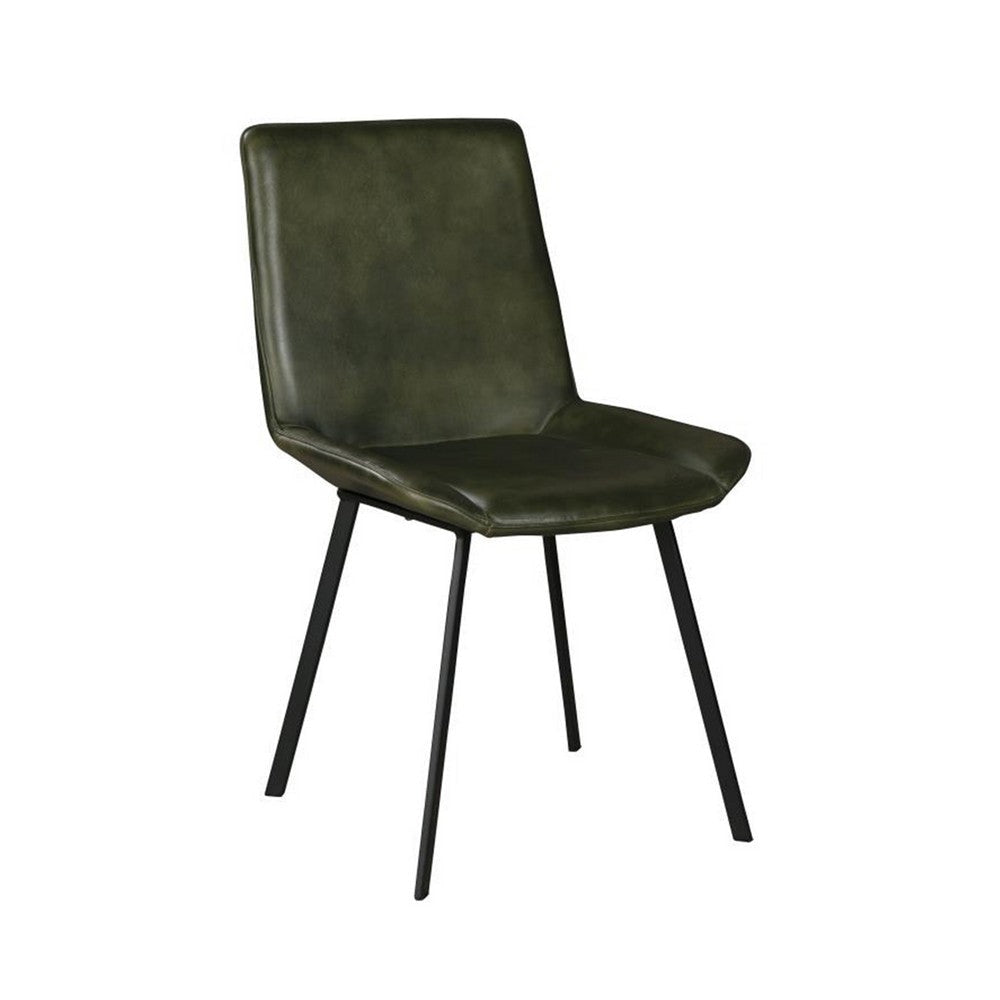 Isha Dining Chair Set of 2 with Rich Green Goat Leather Black Iron
