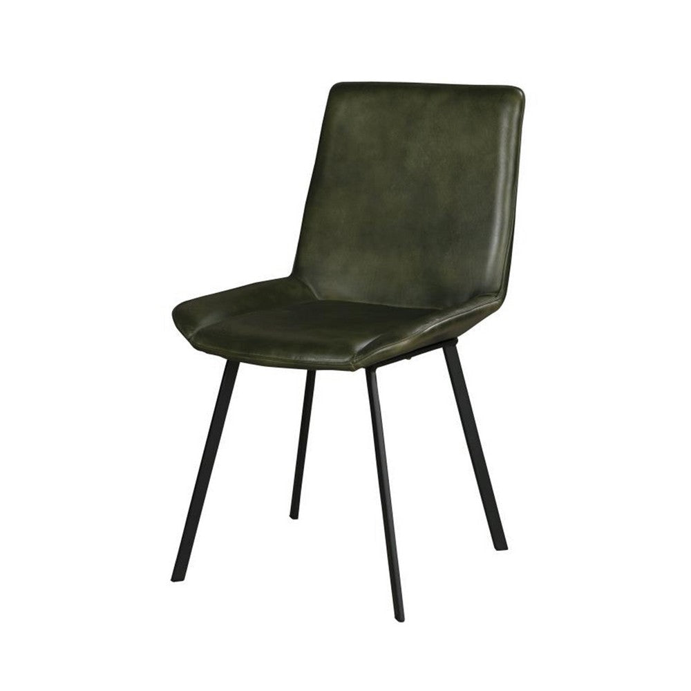 Isha Dining Chair Set of 2 with Rich Green Goat Leather Black Iron