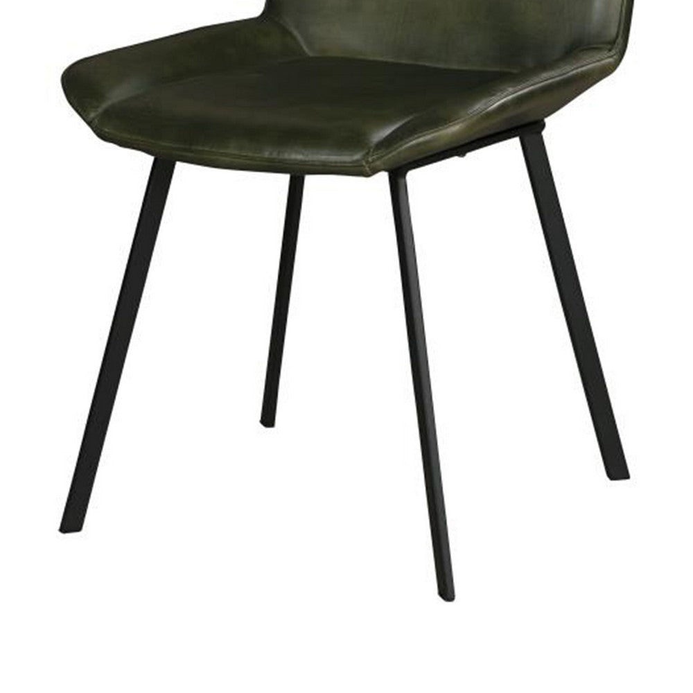 Isha Dining Chair Set of 2 with Rich Green Goat Leather Black Iron