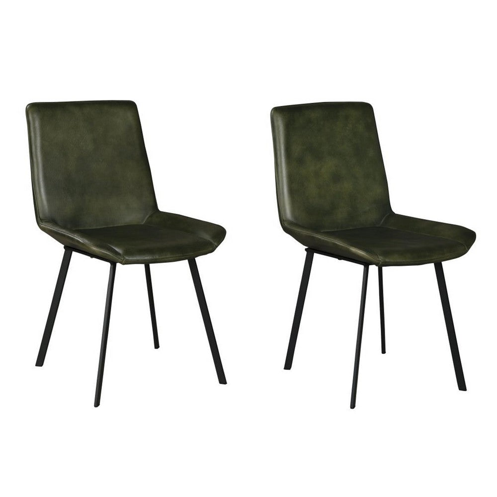 Isha Dining Chair Set of 2 with Rich Green Goat Leather, Black Iron