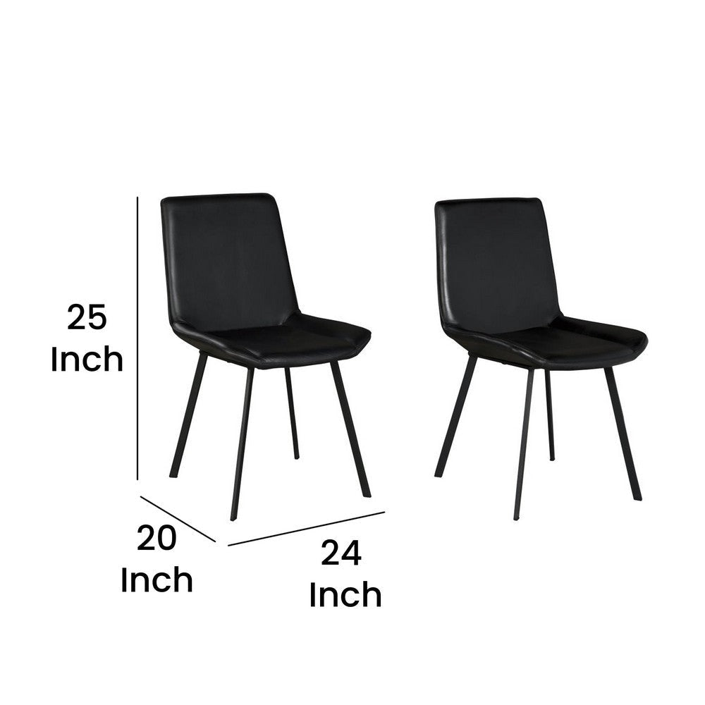 Isha Dining Chair Set of 2 with Dark Gray Goat Leather Black Iron