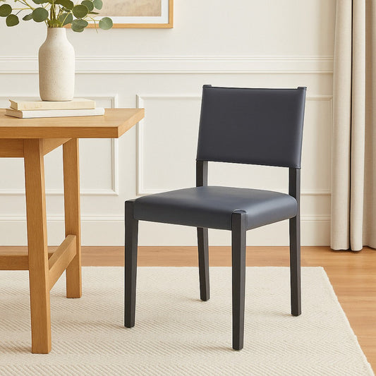 Dining Chair Set of 2, Black Fabric, Open Back, Matte Black Ash Wood