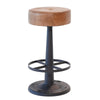 Counter Stool, Brown Goat Leather, Round Footrest, Black Iron Pedestal