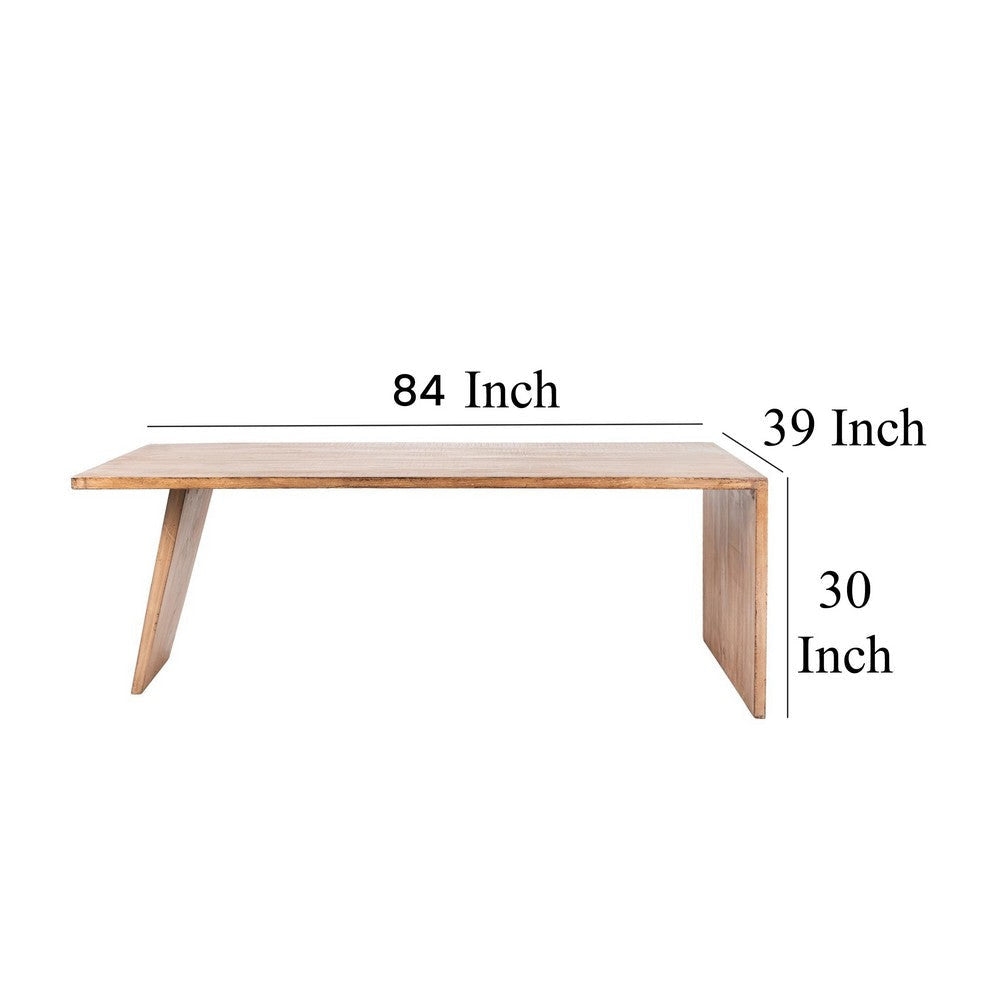 Leno Dining Table 84’’ Rectangular Top Rustic Natural Brown Pine Wood BM326537