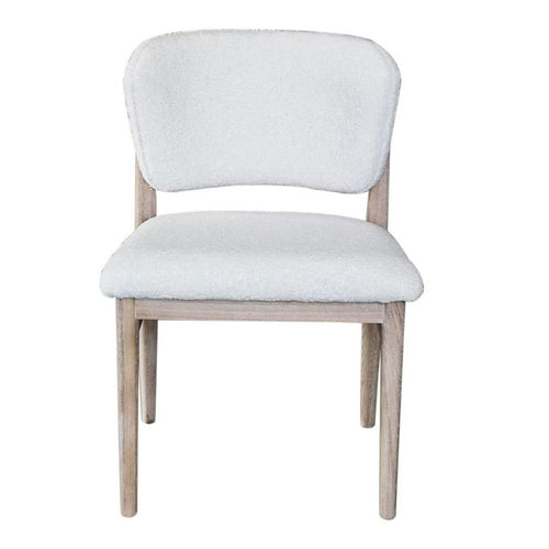 Dining Side Chair Set of 2, Plush White, Open Back, Natural Gray Wood